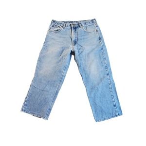 Vintage Carhartt Men's Light Wash Blue Denim Work Jeans Relaxed Fit Size 36x30